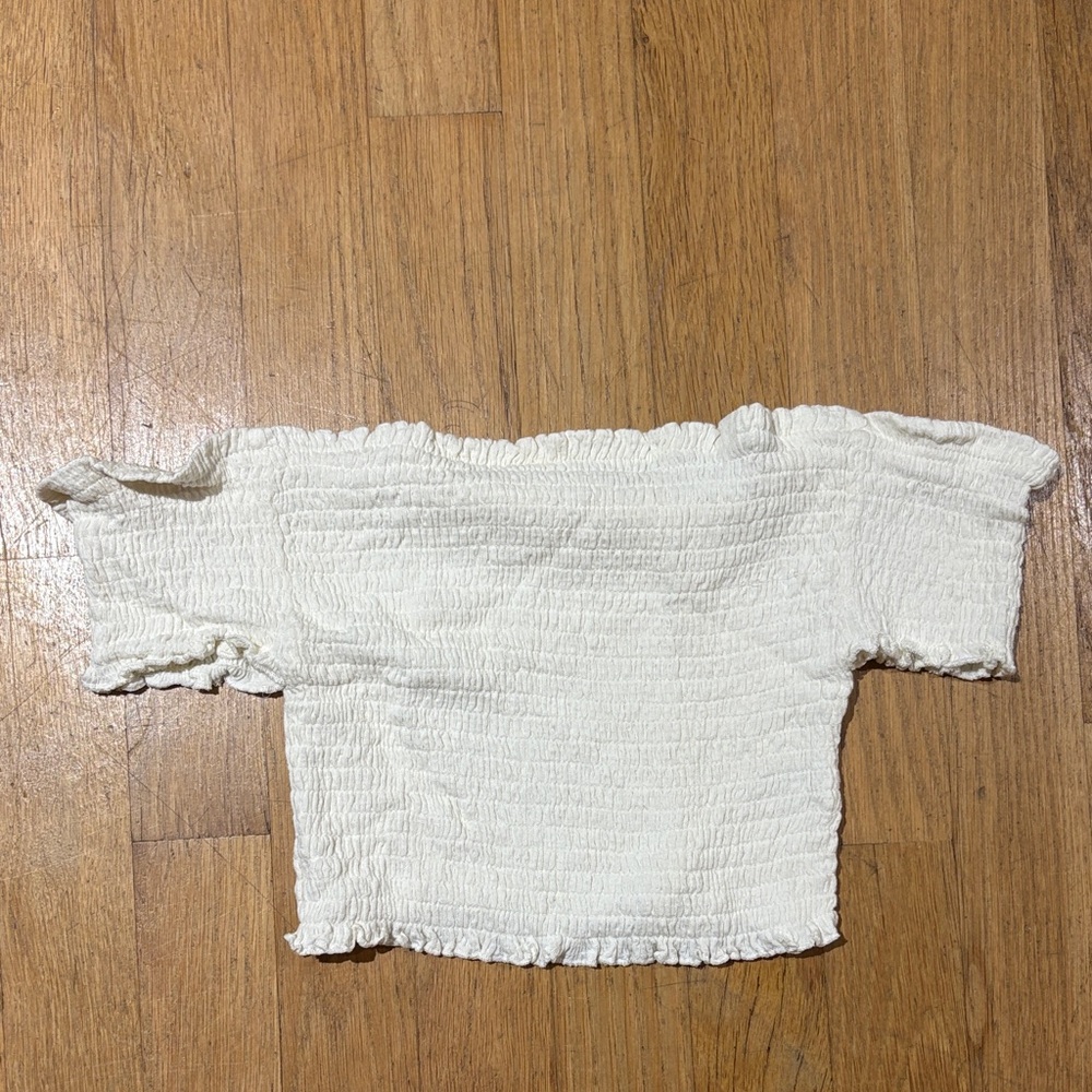 Love Tree White Smocked Off-the-Shoulder Crop Top